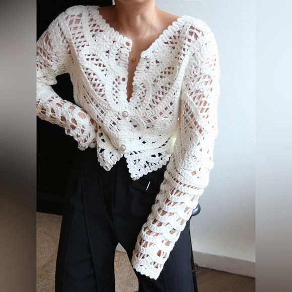 NWT crocheted hollow beaded button cardigan by Commense in size Medium - Picture 6 of 11